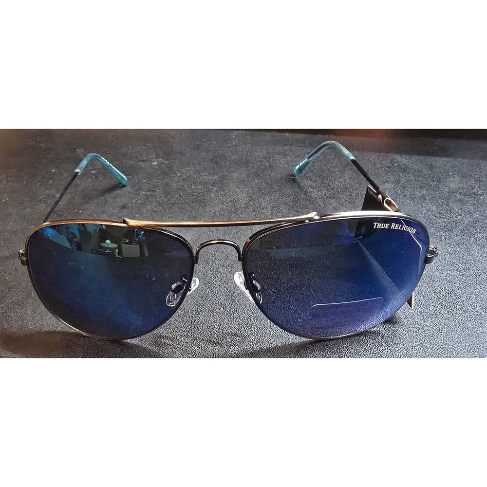 True Religion Mens Aviator Sunglasses Blue Mirrored Lens TR10570C NWT NEW